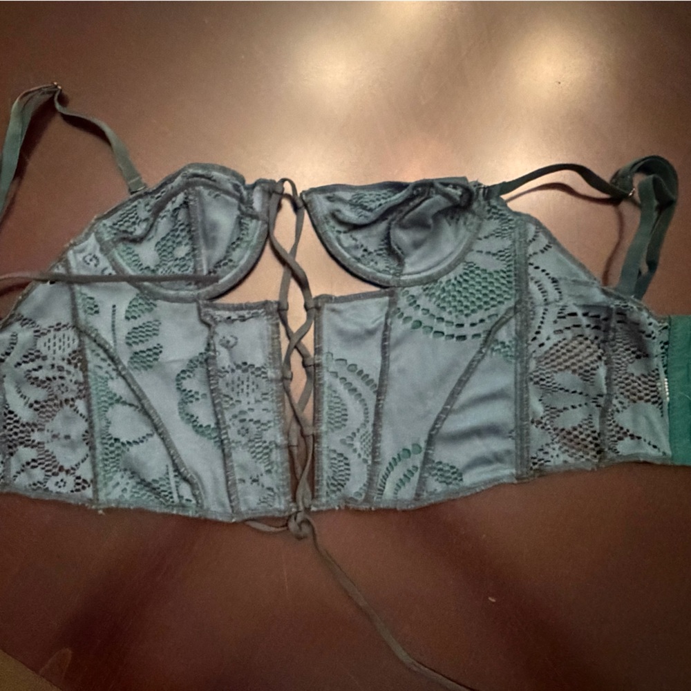 Urban Outfitters Lace-Up Longline Bralette in Teal Green